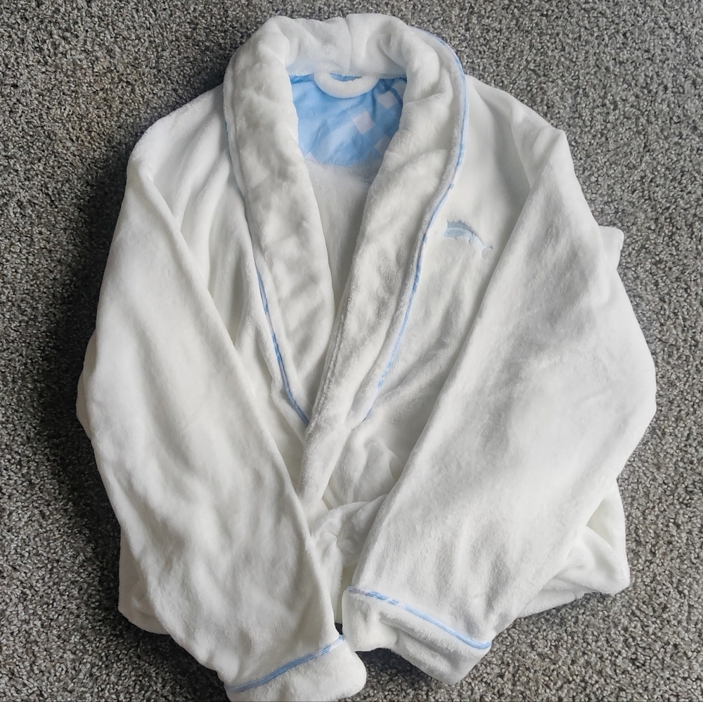 Tommy Bahama White and Blue Plush Robe - Picture 4 of 9
